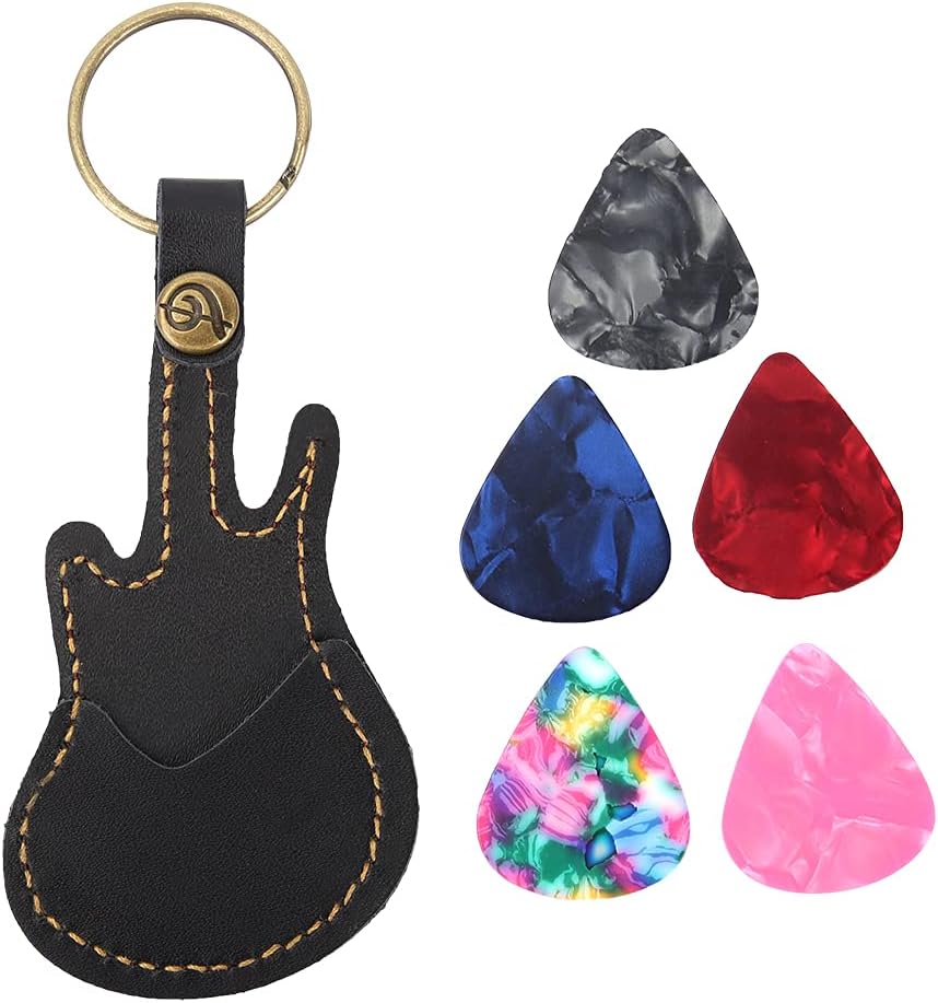 Brass Guitar Pick Holder Set + 5 Picks (Black)