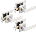 Gobrico 3 Pack Square Rosette Passage Door Handles - Satin Nickel Set