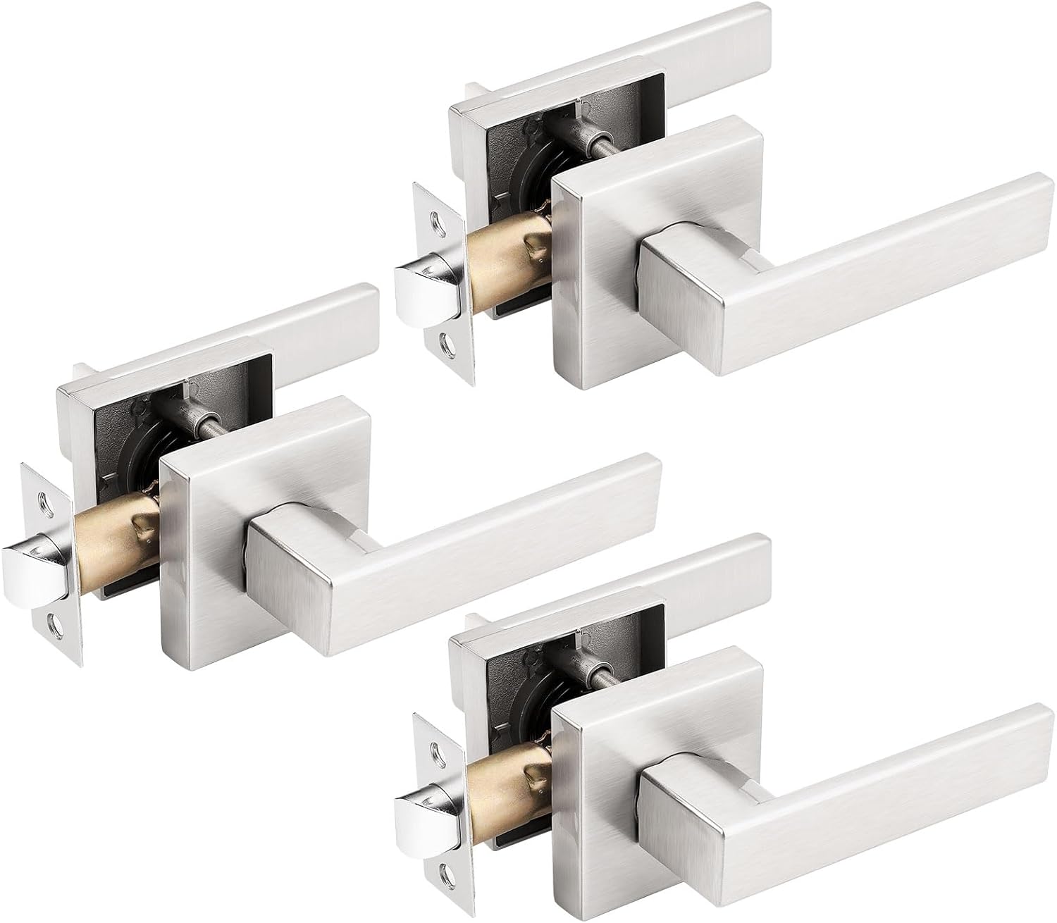 Gobrico 3 Pack Square Rosette Passage Door Handles for Interiors