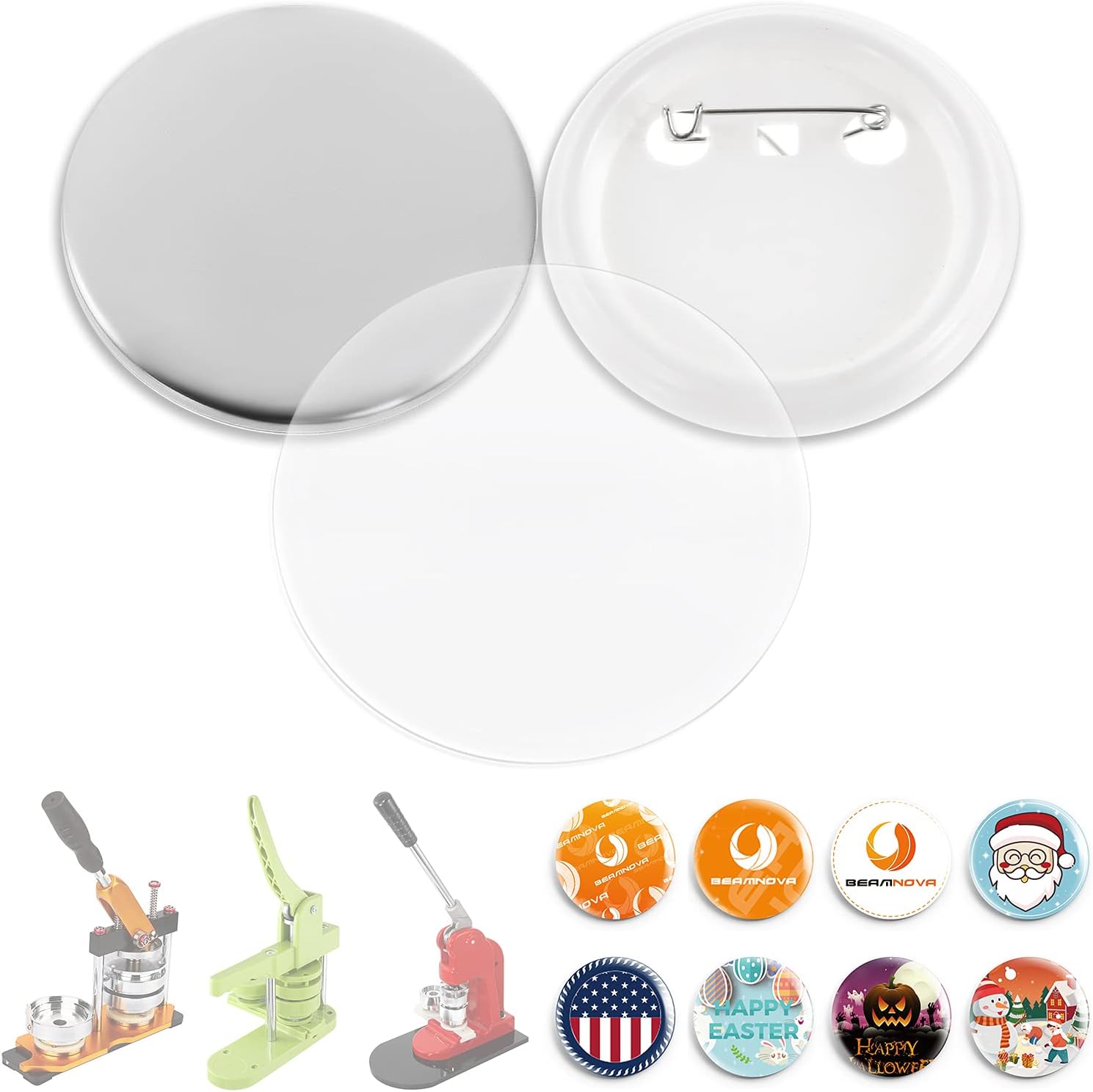 BEAMNOVA 500 Sets of Button Supplies Blanks for Pin Maker
