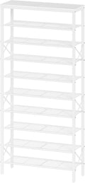 10 Tier Shoe Rack White - Holds 40 Pairs, Tall Stable Organizer