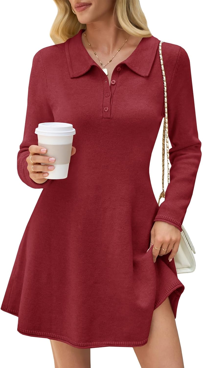 Saodimallsu Womens Sweater Dress for Fall with Polo Collar