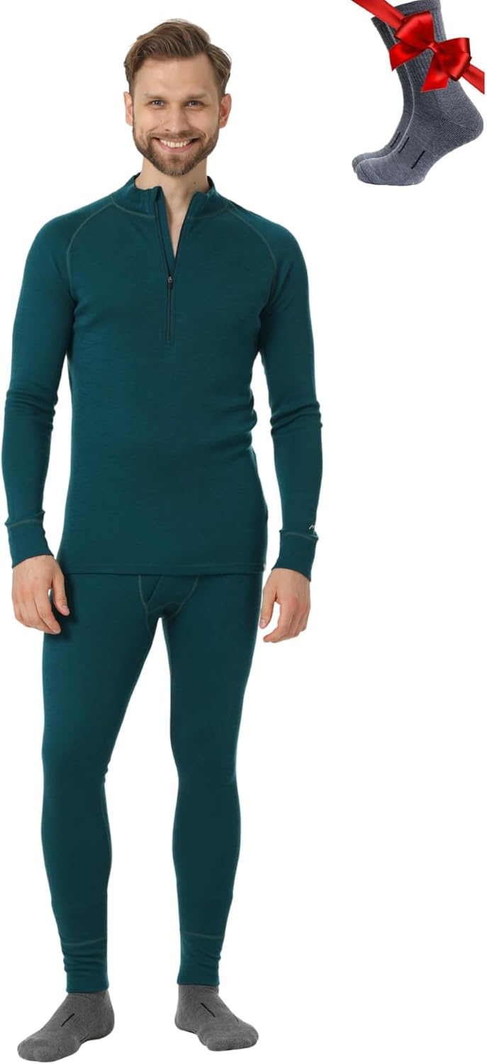 Merino Wool Base Layer Set for Men - Heavyweight Comfort