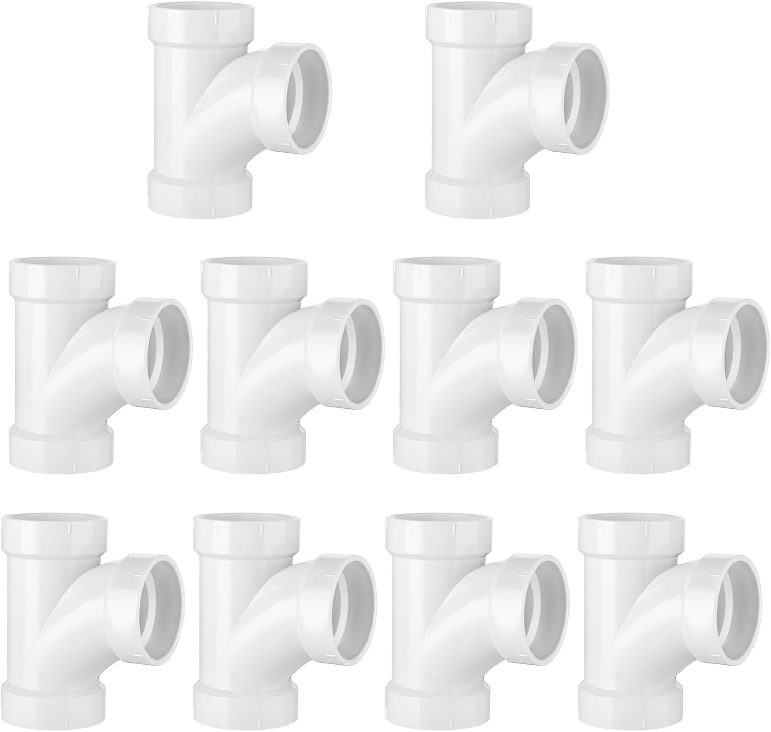 2 Inch PVC Tee Connectors for Reliable Pipe Fittings - 10 Pack