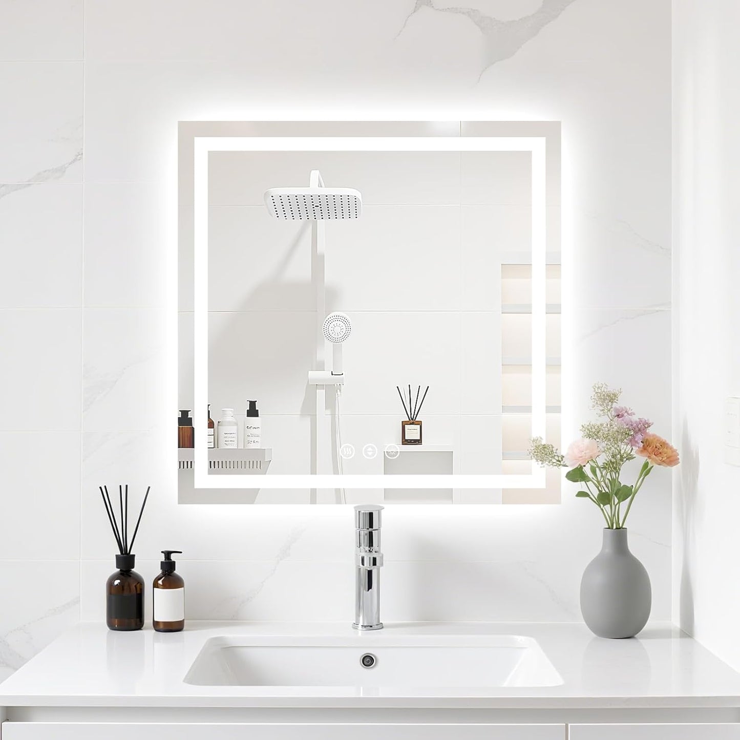24X24 LED Bathroom Mirror with Lights, Anti-Fog, Dimmable