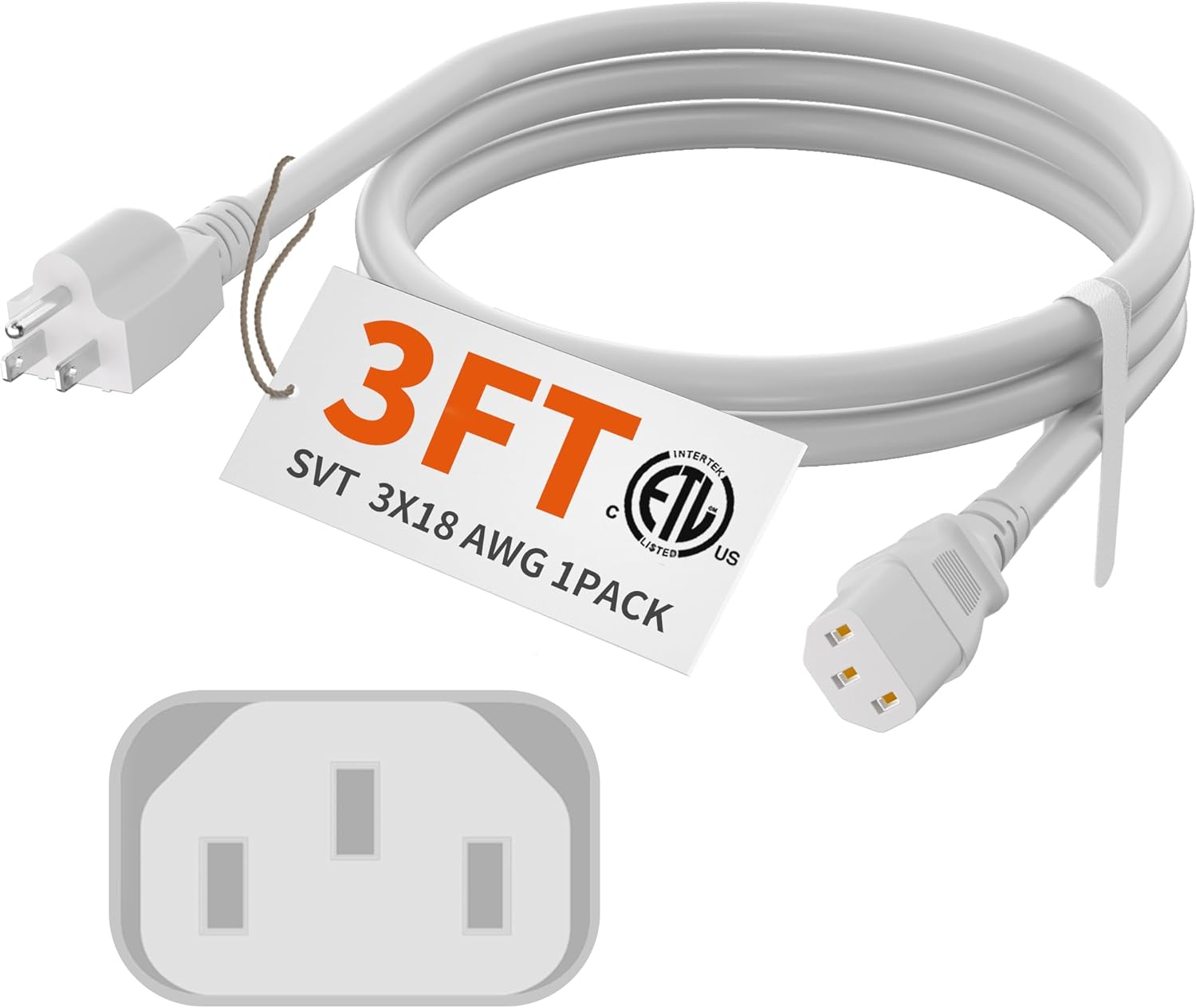 Reliable 3 FT 3 Prong Power Cord by HUANCHAIN