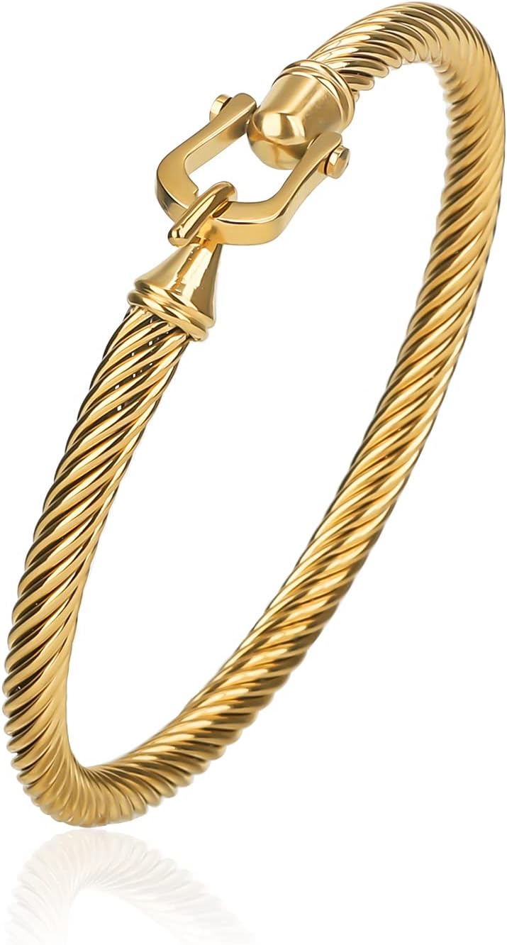 HIPYGOTO Stainless Steel Twisted Cable Bracelet - Designer Inspired Fashion Gift