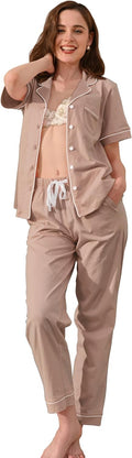 100% Cotton Pajamas for Women Sets 2 Pieces - Soft Breathable Short