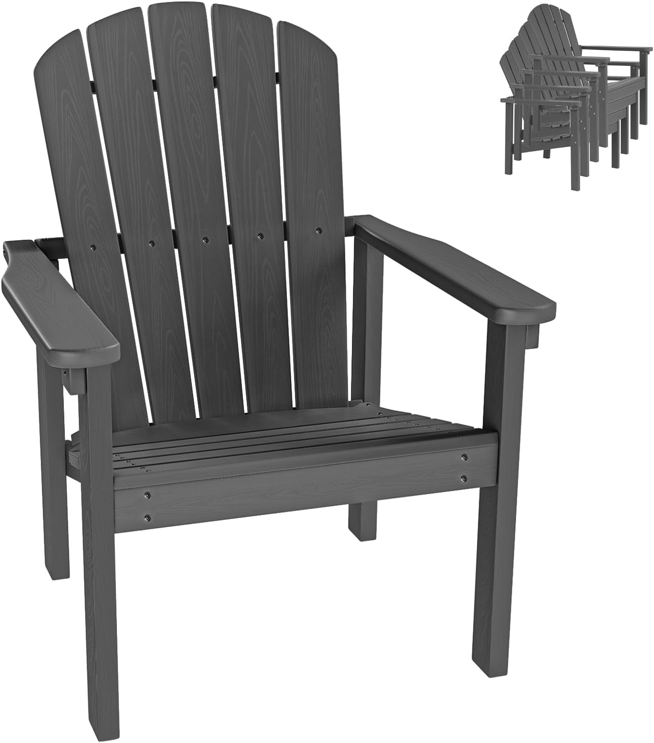 Space-Saving All-Weather Adirondack Chair - Durable HDPE - Grey