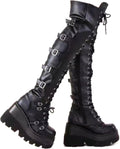Black Over Knee Goth Boots for Women - Chunky Platform Thigh High