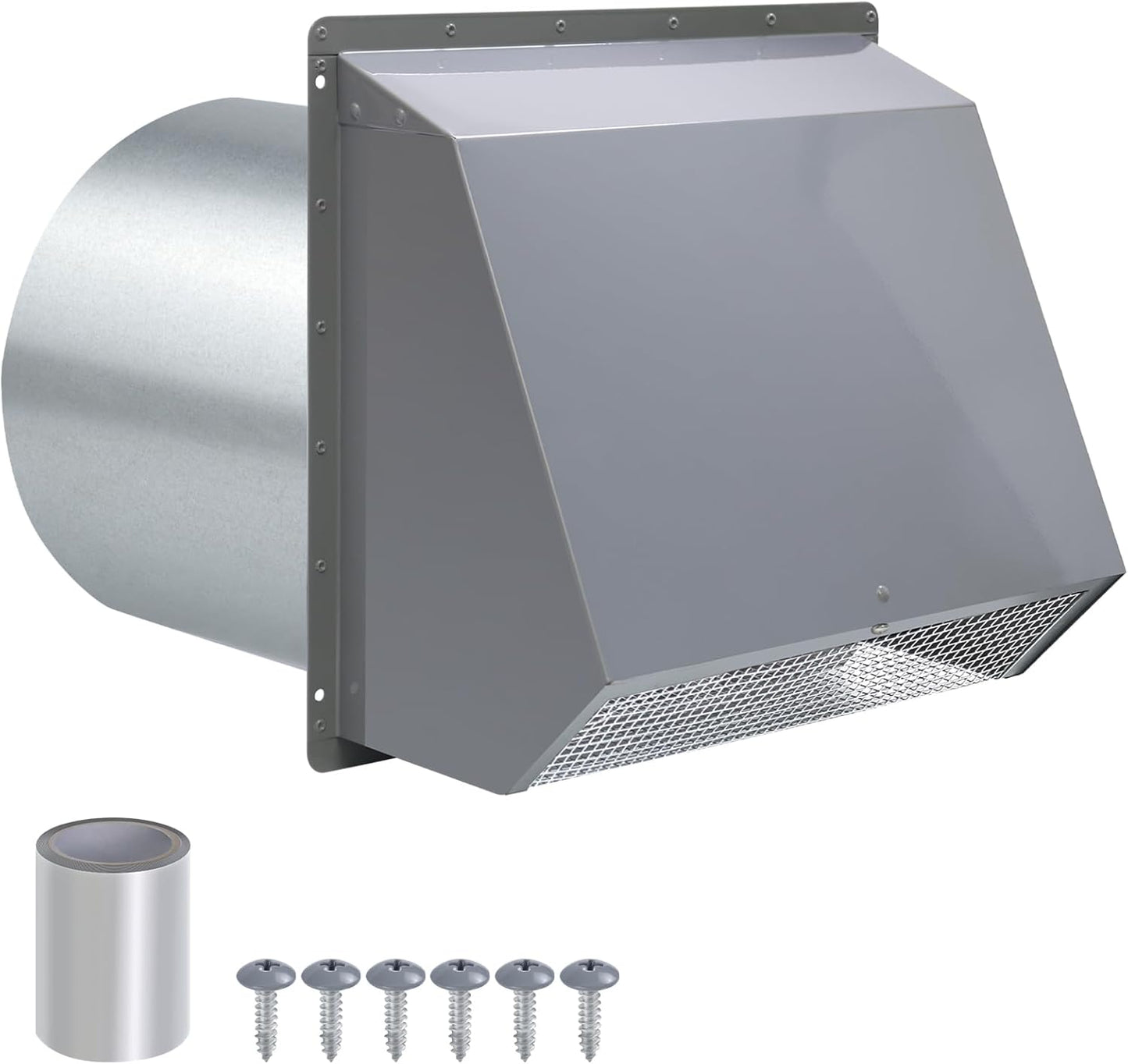 6 Inch Hooded Wall Vent with Screen and Damper for Exhaust
