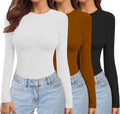 Ekouaer Womens Long Sleeve Crew Neck 3-Pack Tops - Soft Stretch Fit