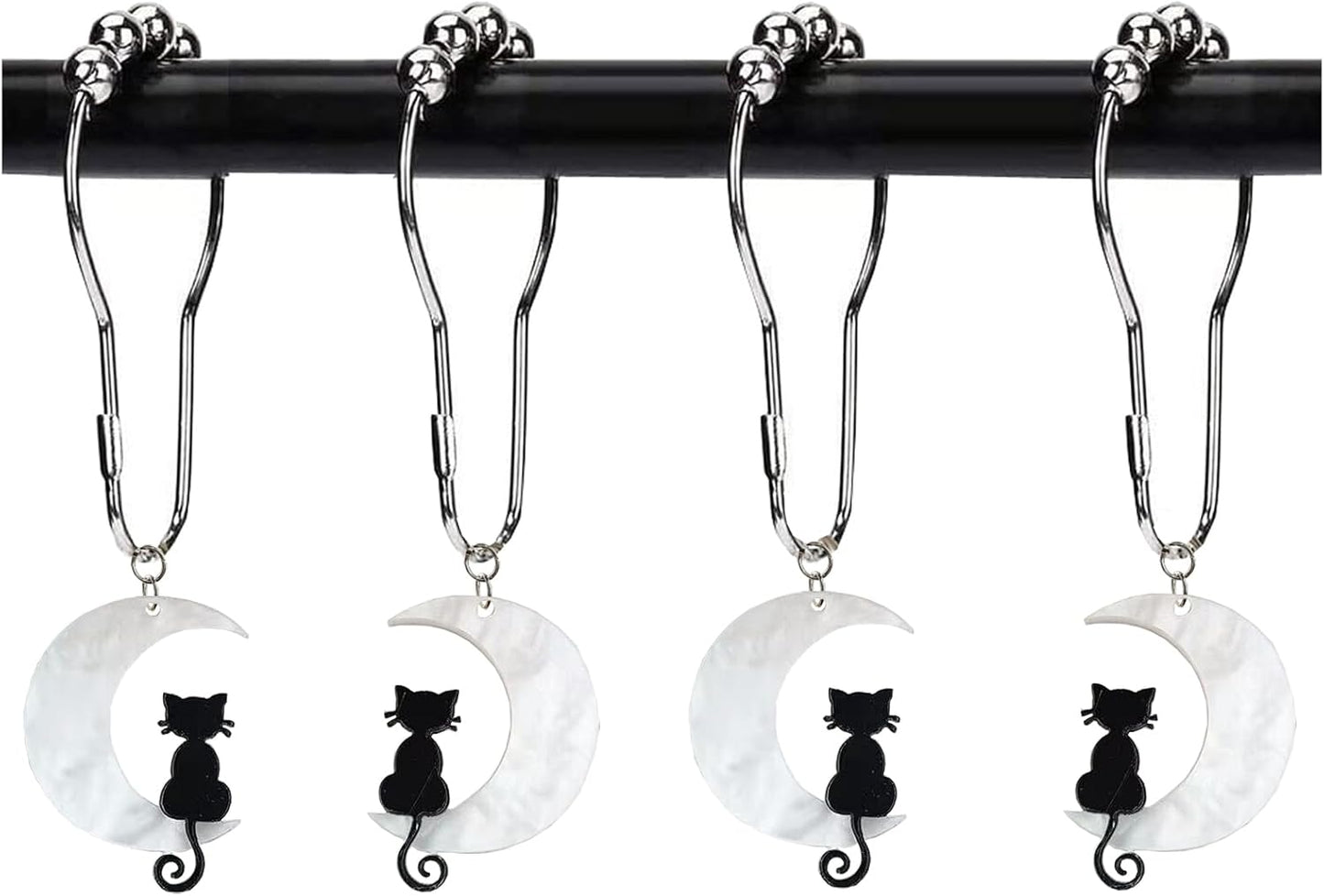 Gothic Cat Shower Hooks, Rust-Proof Metal, Set of 12
