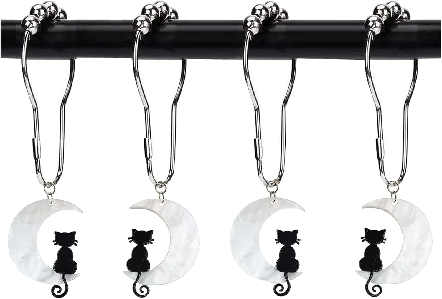 Gothic Cat Shower Hooks, Rust-Proof Metal, Set of 12