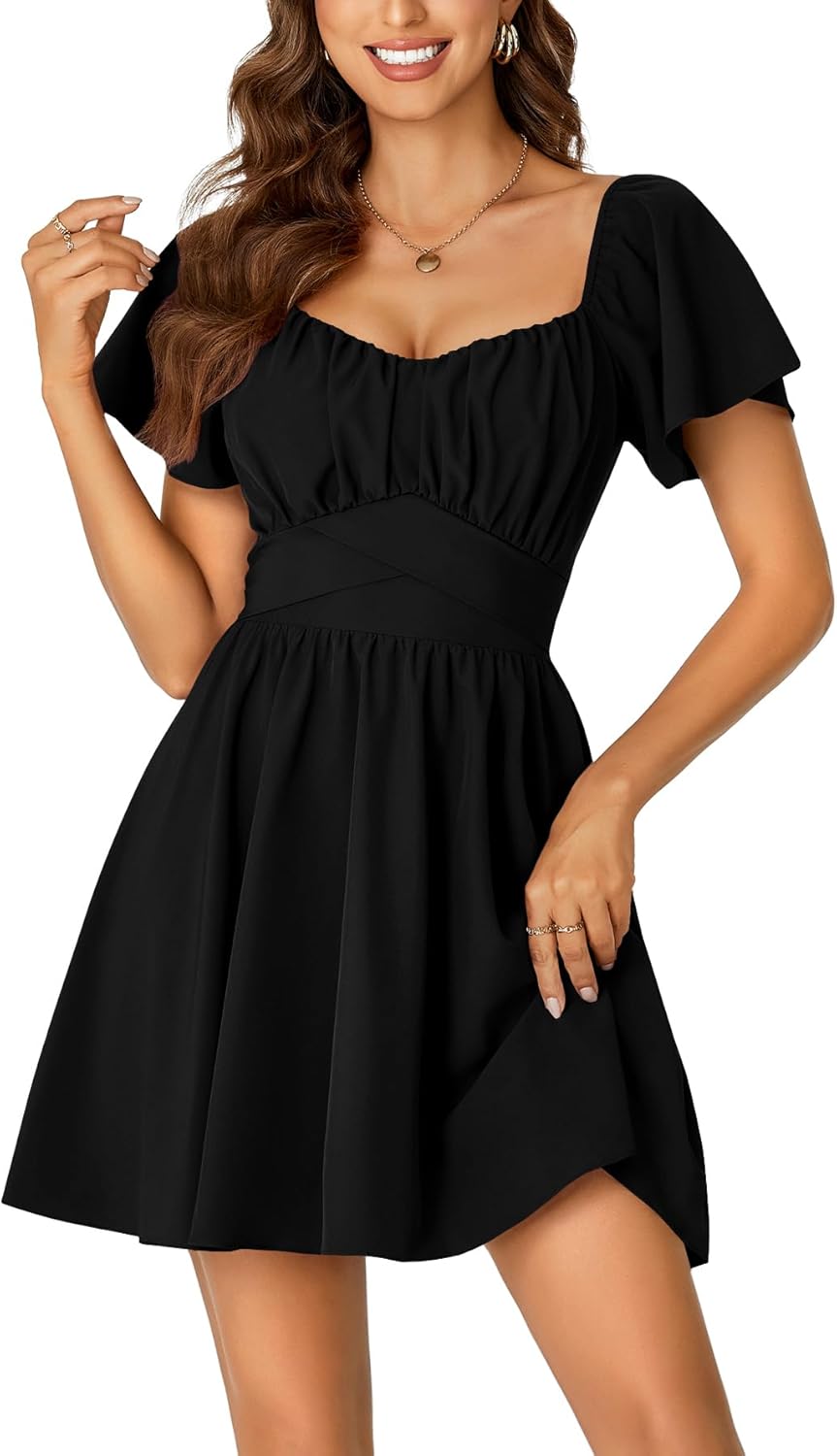 Rooscier Women's Tie Back Square Neck Flare Mini Dress Review