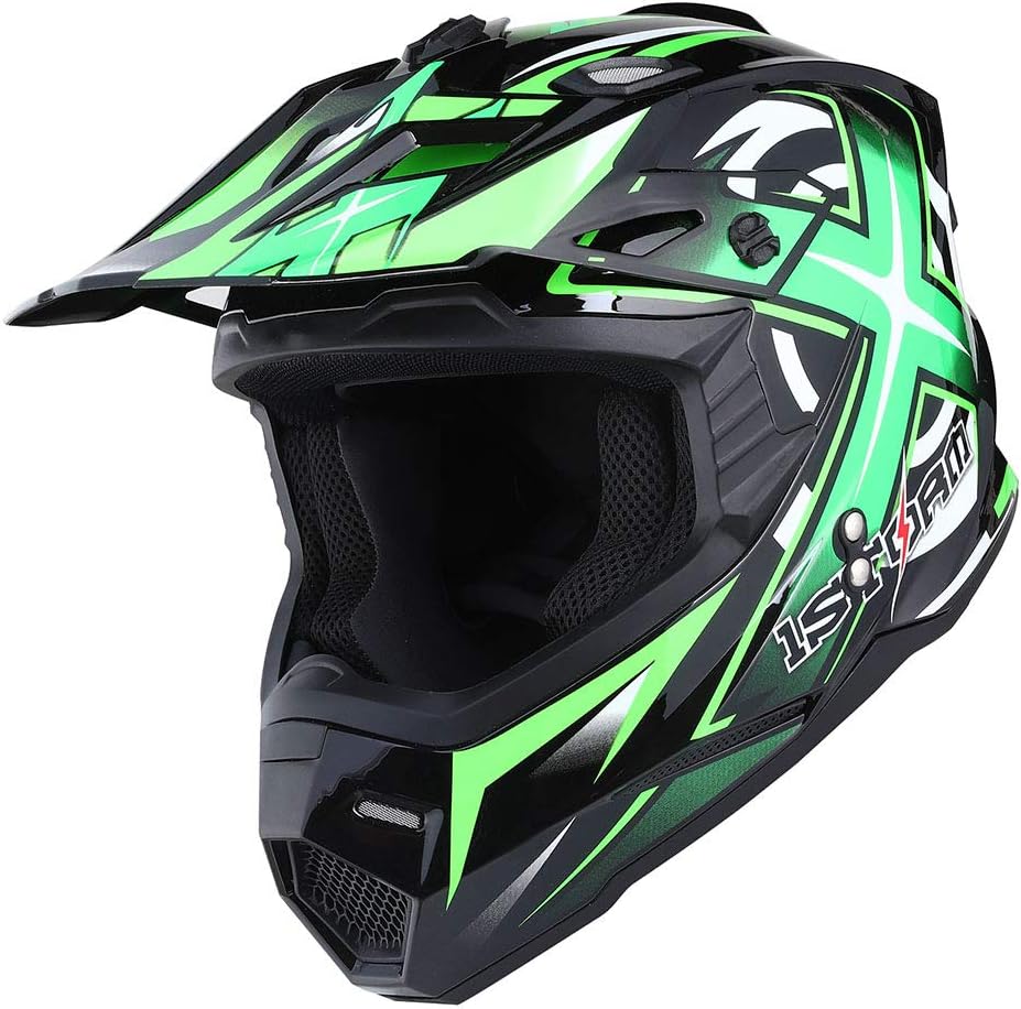 1Storm Adult Motocross Helmet HF801 Sonic Green for Safety