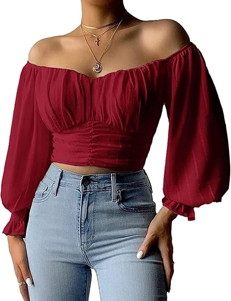 MIRACMODA Womens Elegant Off The Shoulder Puff Sleeve Blouse