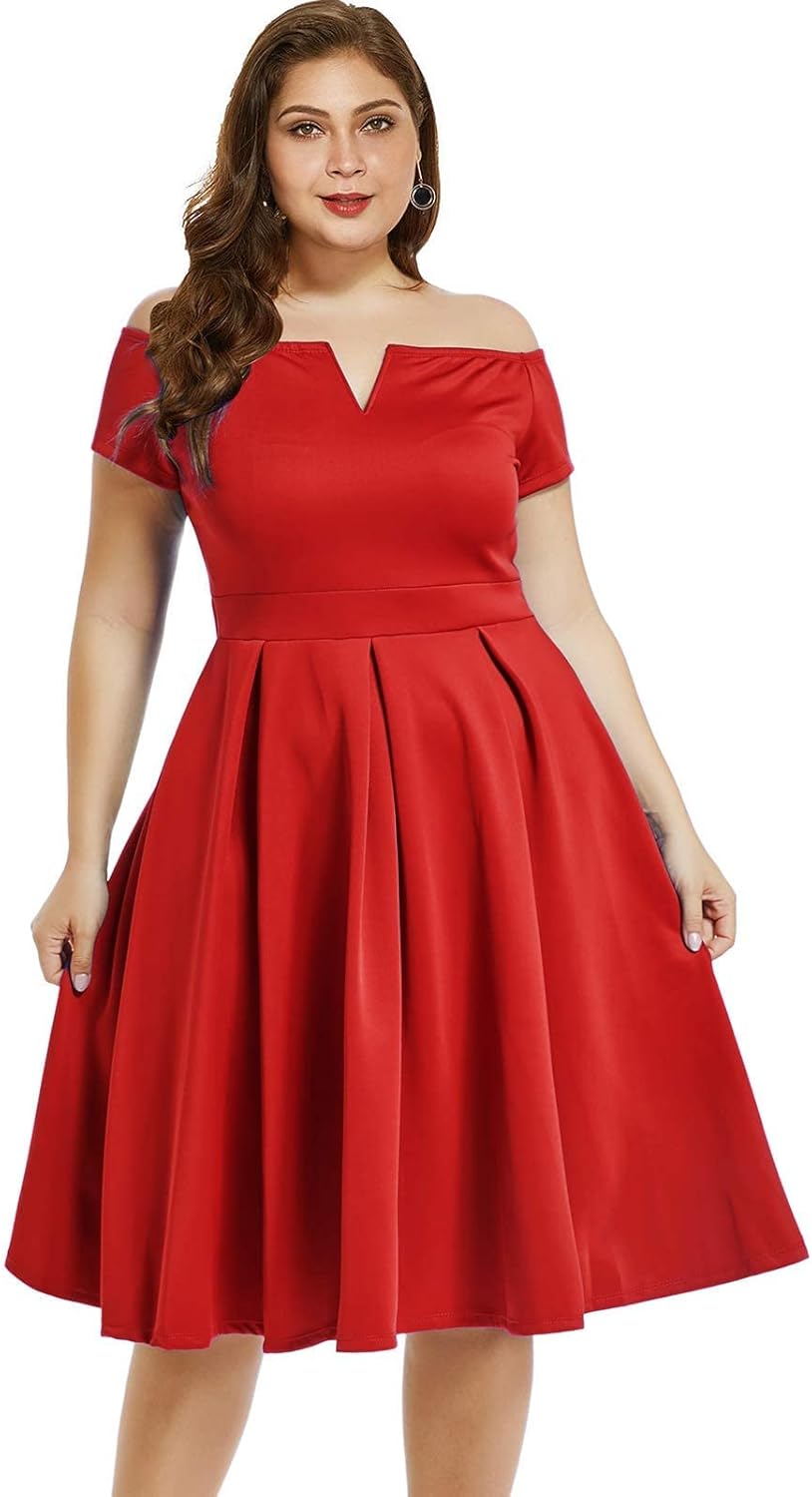 LALAGEN Women's Plus Size Vintage 1950s Party Midi Dress
