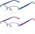 Bifocal Reading Glasses for Women Clear Top Half Metal Rim - Blue