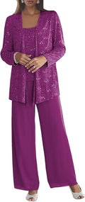 3 Pieces Chiffon Mother of The Bride Pant Suits - Elegant Sequin Shoes