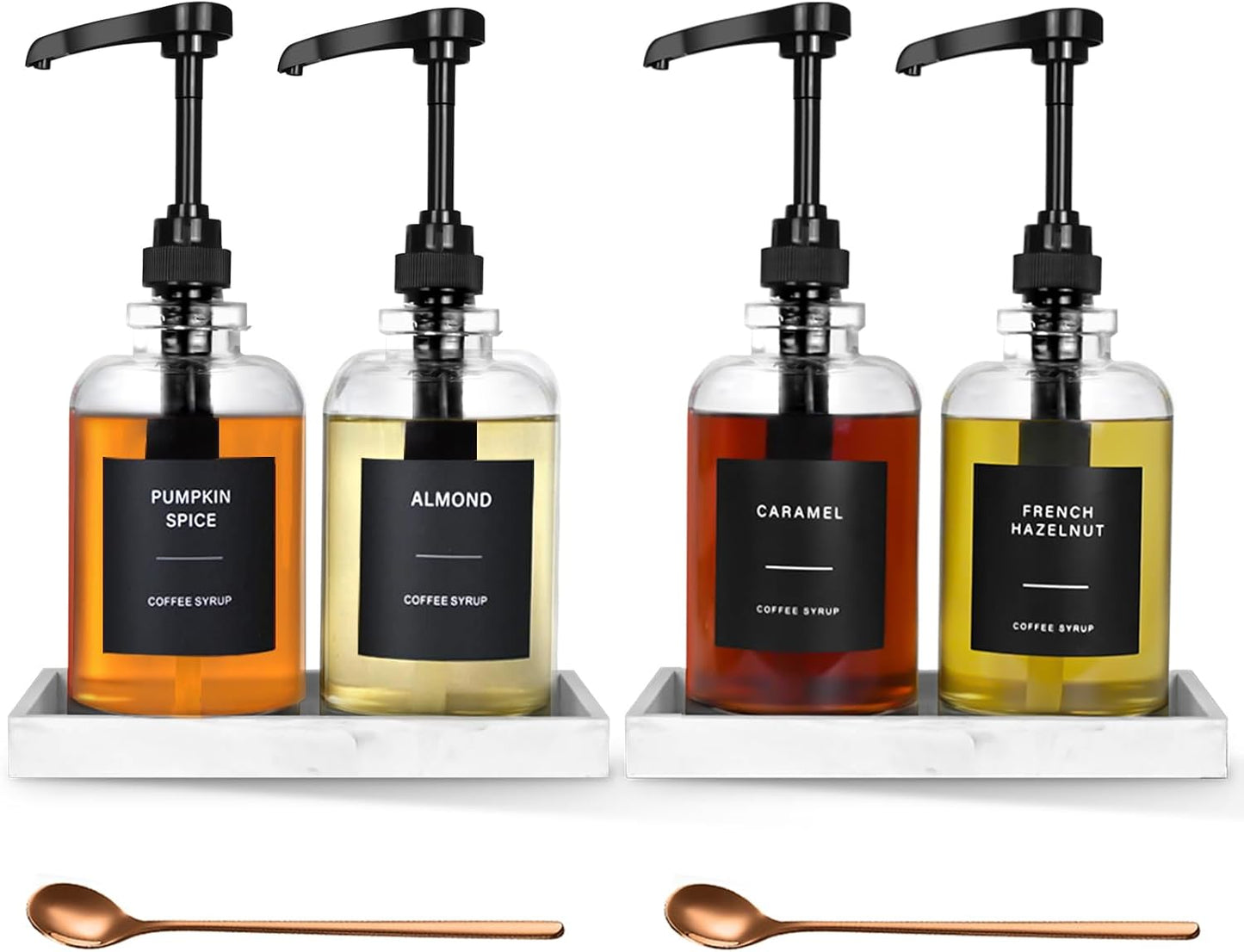 Coffee Syrup Dispenser for Coffee Bar - Elegant Glass Pump Set