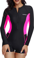 Women Long Sleeve Rash Guard One Piece Boyleg Swimsuit - UPF 50