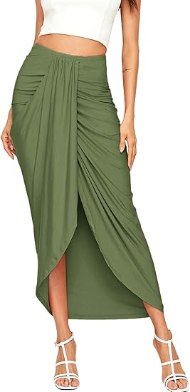 SheIn Women's Casual Slit Wrap Asymmetrical High Waist Maxi Skirt