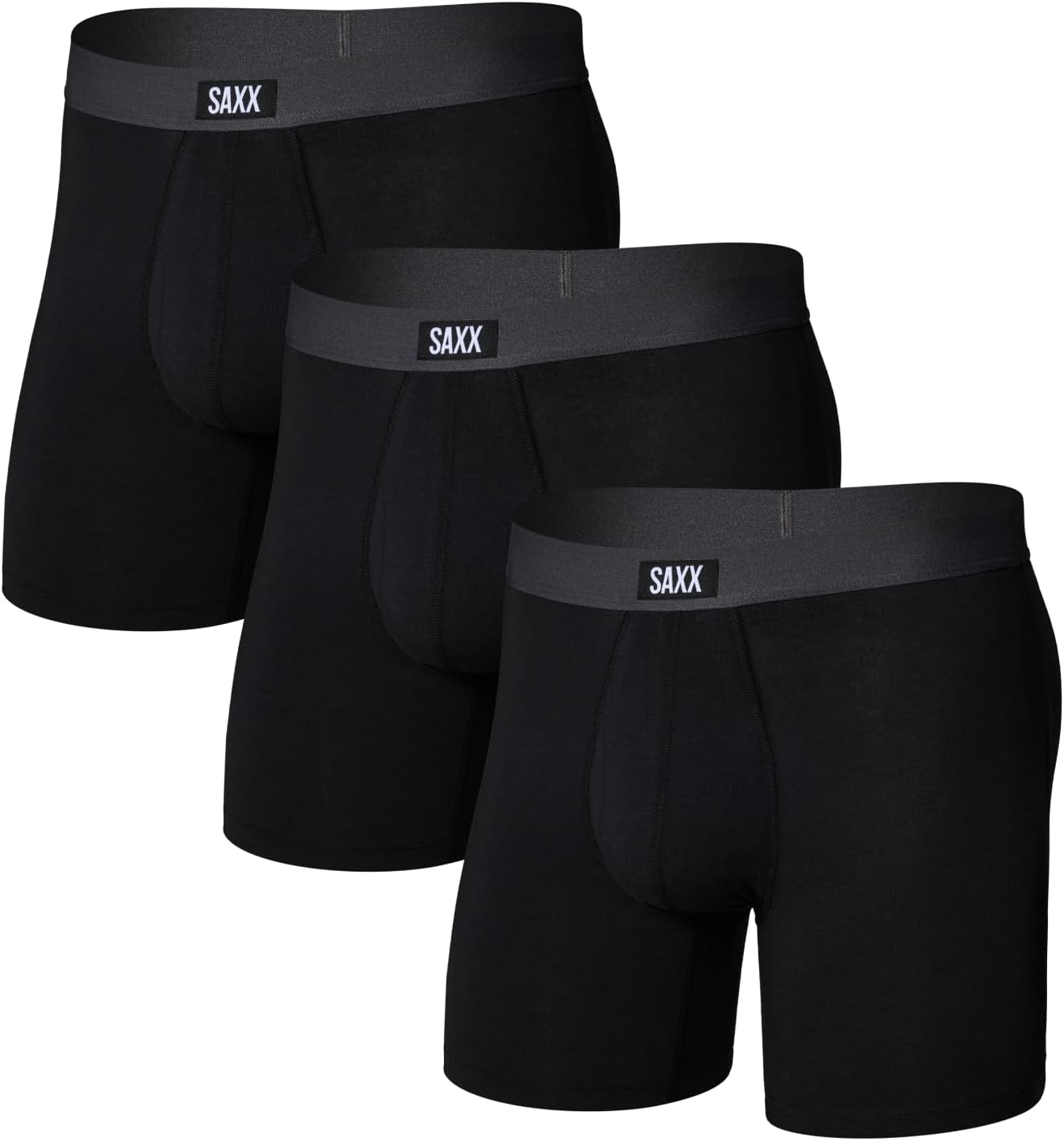 SAXX Men's Core Cotton Boxer Briefs with Fly, 3 Pack Comfort
