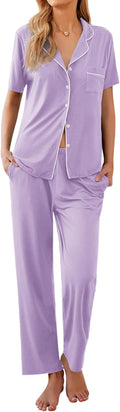 Ekouaer Women Cotton Blend Pajama Set Short Sleeve with Long Pants