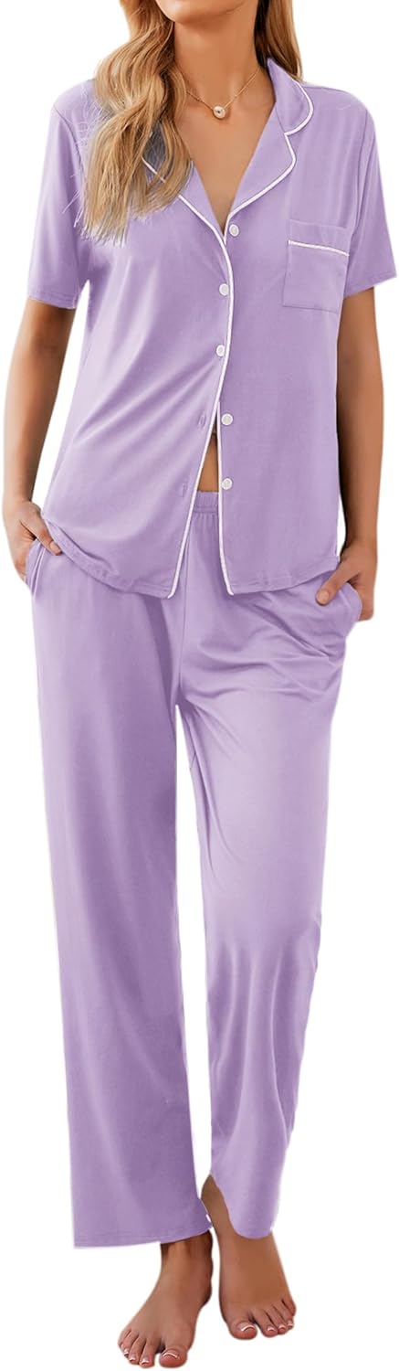 Ekouaer Women Pajamas Set Soft Button Down Sleepwear Pjs