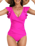 One Piece Swimsuit Ruffle Slimming Tummy Control - Flattering Fit high