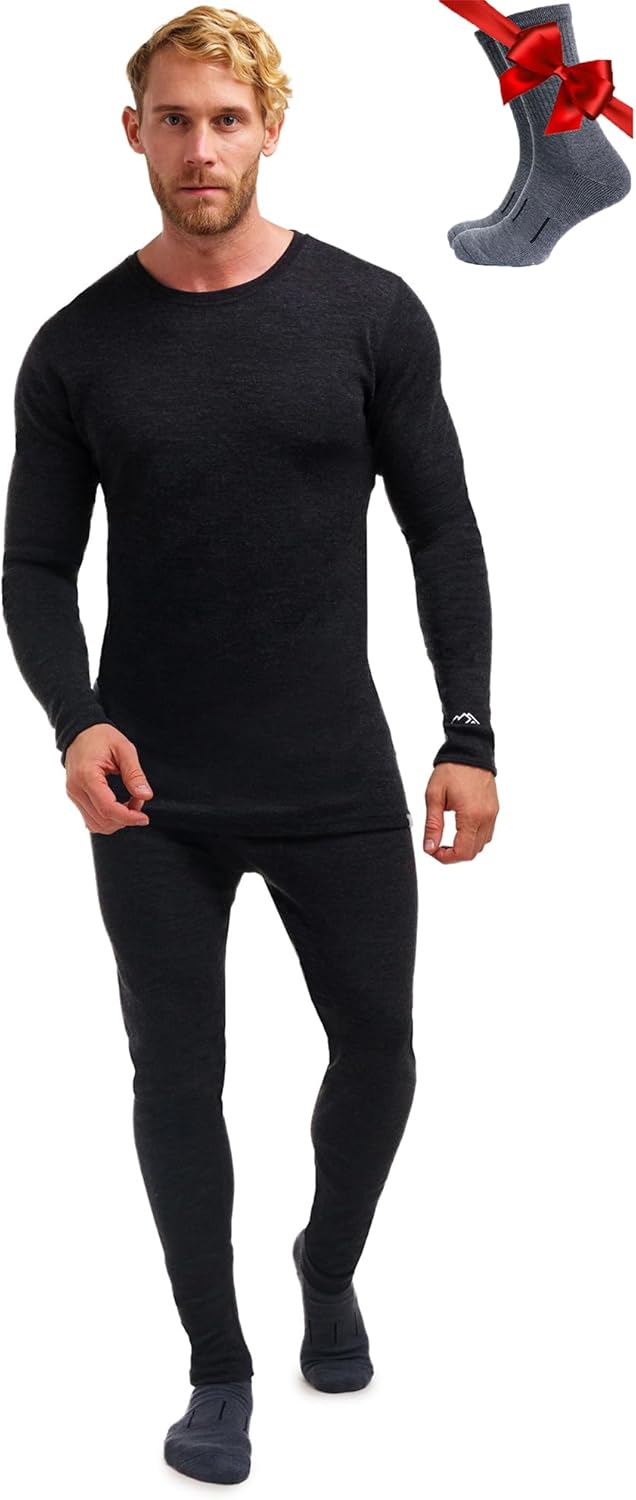 Merino Wool Base Layer Men Set - Comfortable Thermal Sleepwear