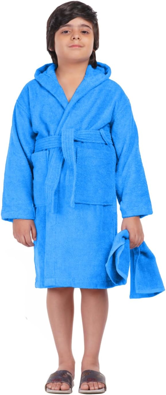100% Cotton Hooded Kids Bathrobe for Boys & Girls by Allen & Mate