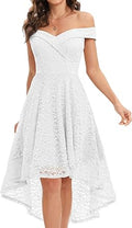 Women's Elegant Floral Lace Off the Shoulder High Low Hem Dress
