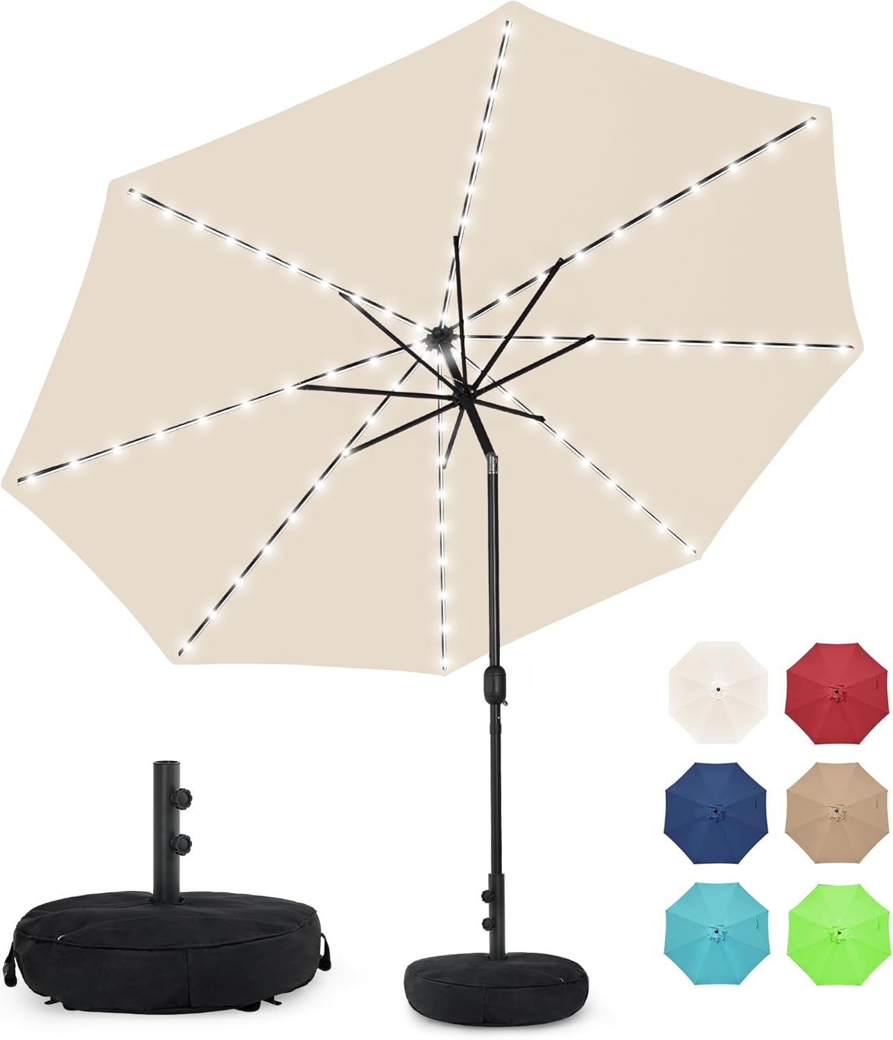 Sundale Outdoor Solar 80 LED 9 ft Patio Umbrella with Base
