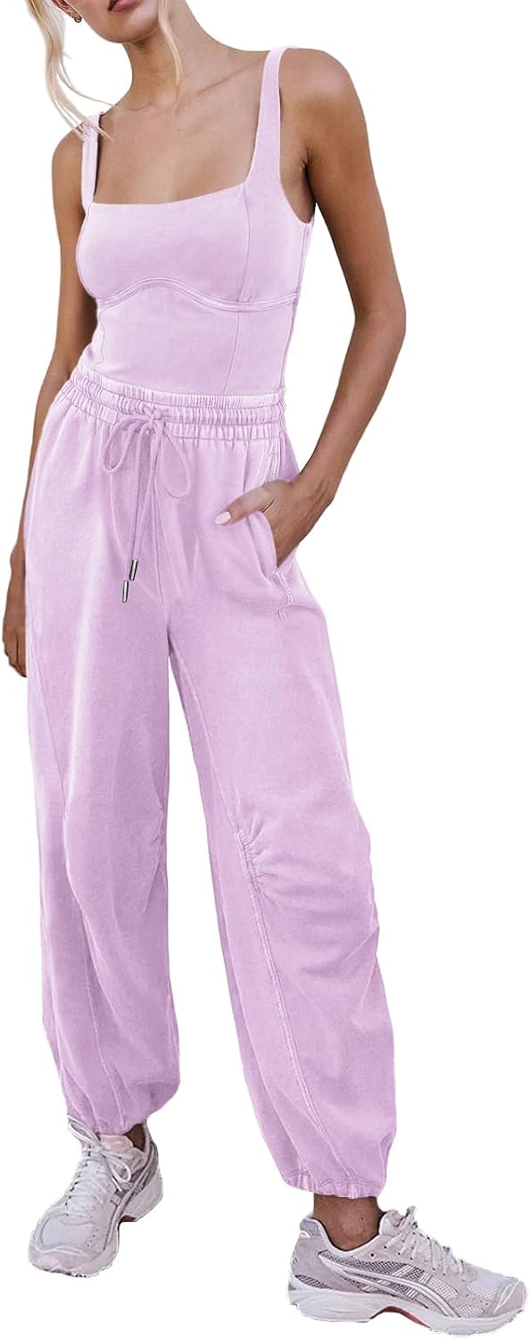 Women's Sleeveless Summer Jumpsuit with Drawstring Waist
