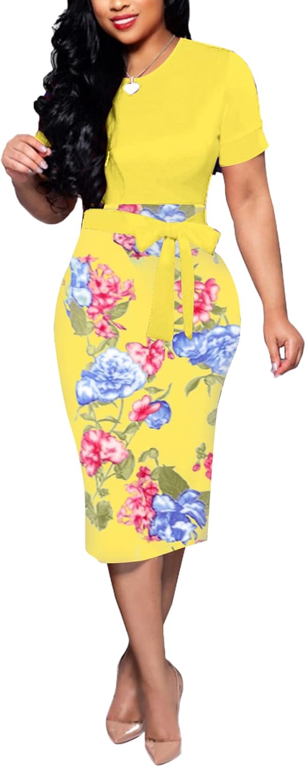 BOGURST Women Midi Bodycon Dress for Work and Casual Wear