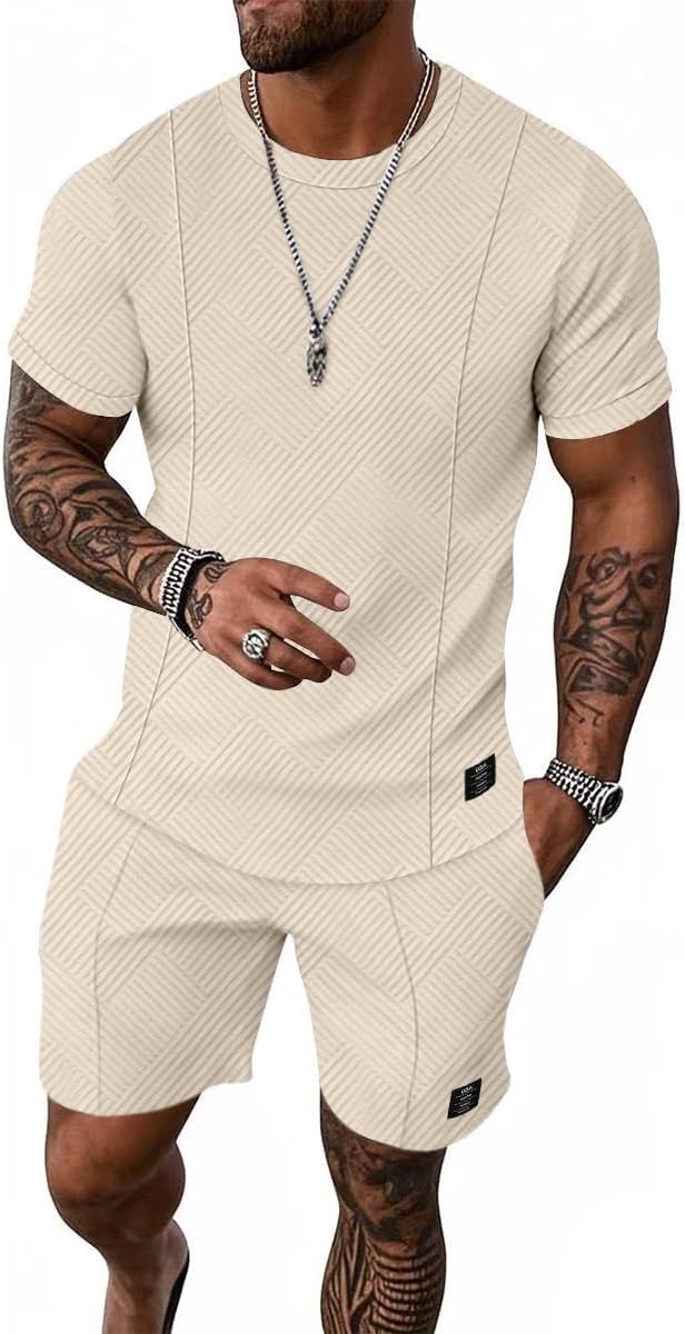 UOUA Mens Short Sets Summer 2 Piece Outfits for Casual Style