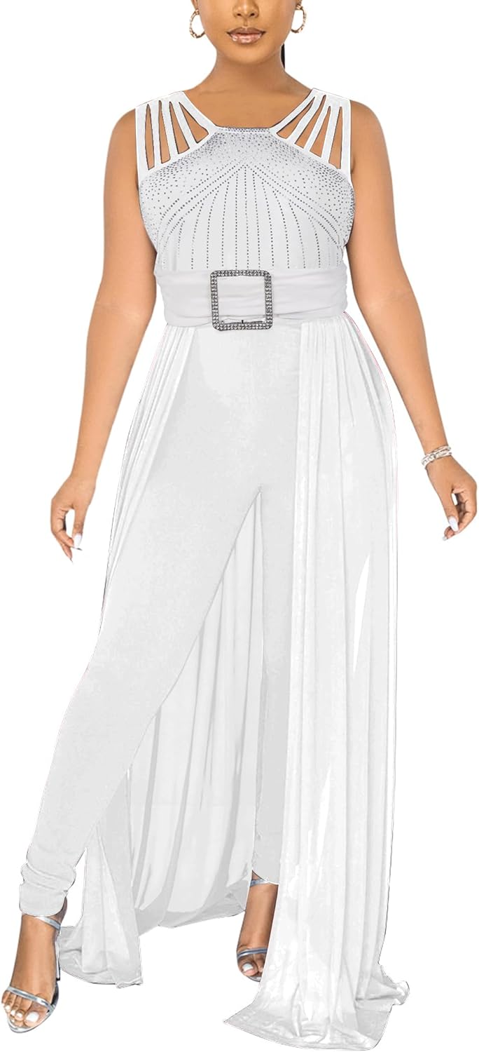 Chicyes Womens One Piece Elegant Overlay Jumpsuit for Parties