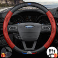 Customized Steering Wheel Cover Compatible with Ford - Red Leather