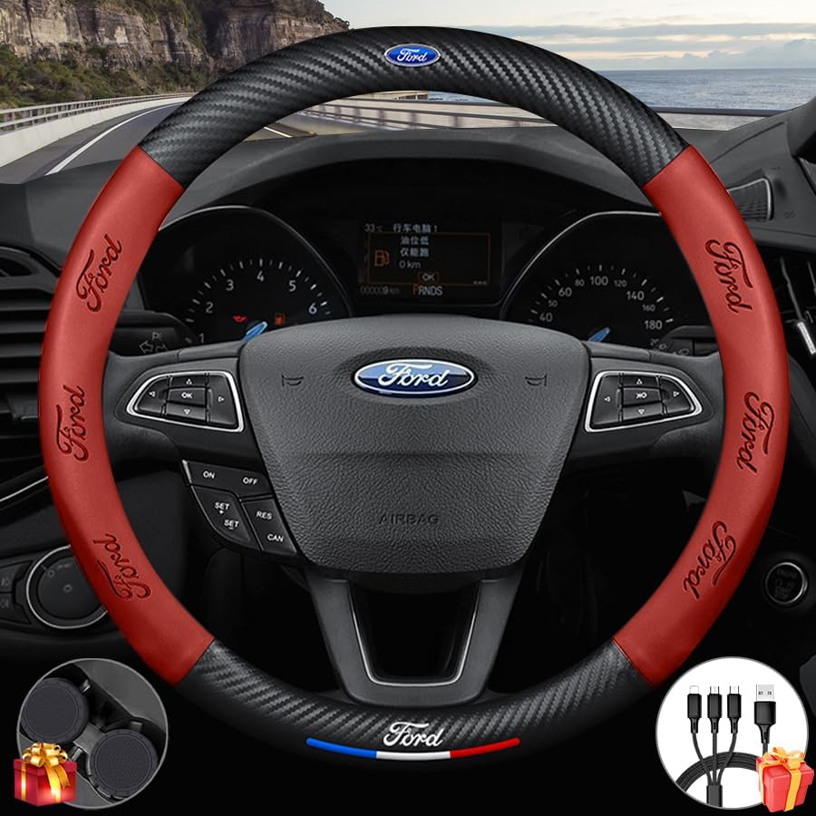 Customized Steering Wheel Cover for Ford with Nappa Leather Design
