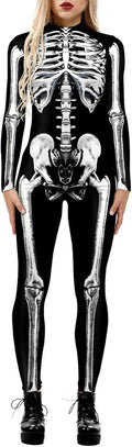 Fixmatti Women Halloween Party Costume Skull Print Jumpsuit Outfit