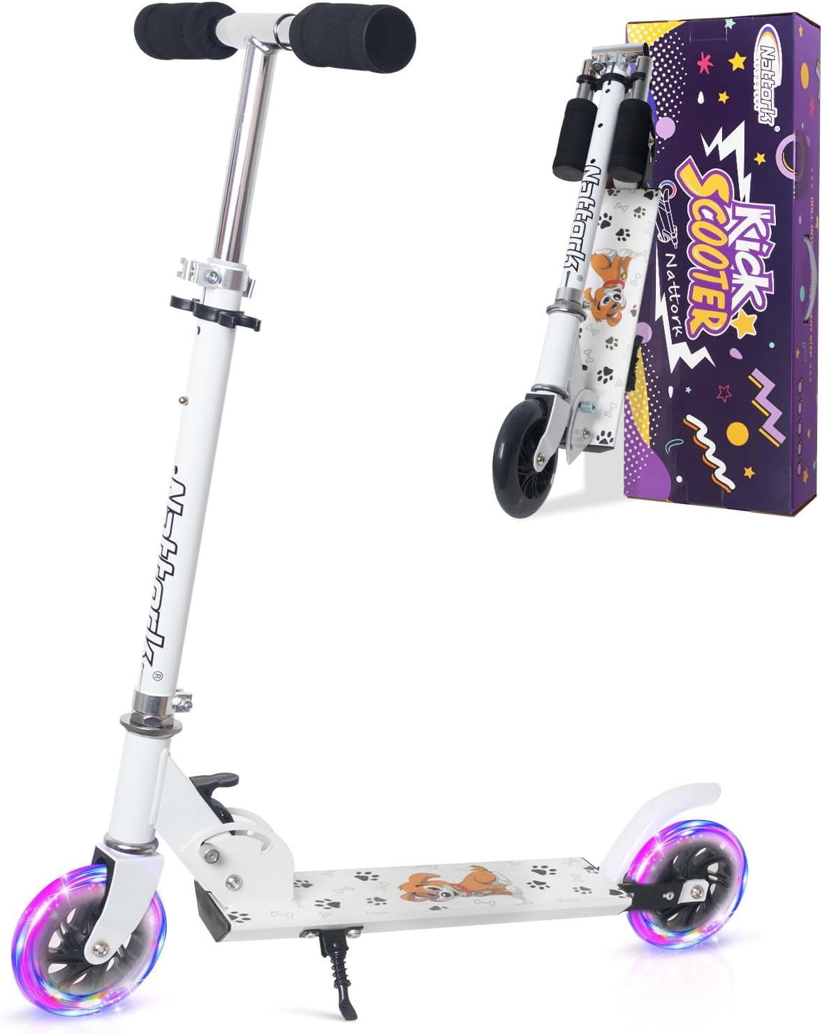 Nattork Scooter for Kids Ages 3-8 with Light Up Wheels