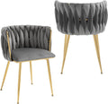Nrizc Woven Dining Chairs Set of 2 - Velvet Upholstered with Gold Legs