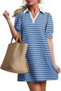 Women's Summer Casual Striped Mini Dress - Flowy A Line V Neck
