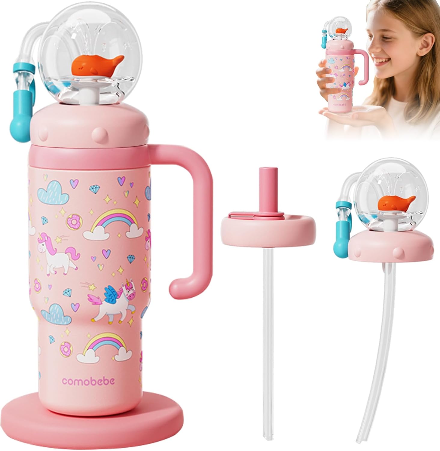 Comobebel Whale Fountain Tumbler for Kids - Fun Insulated Mug