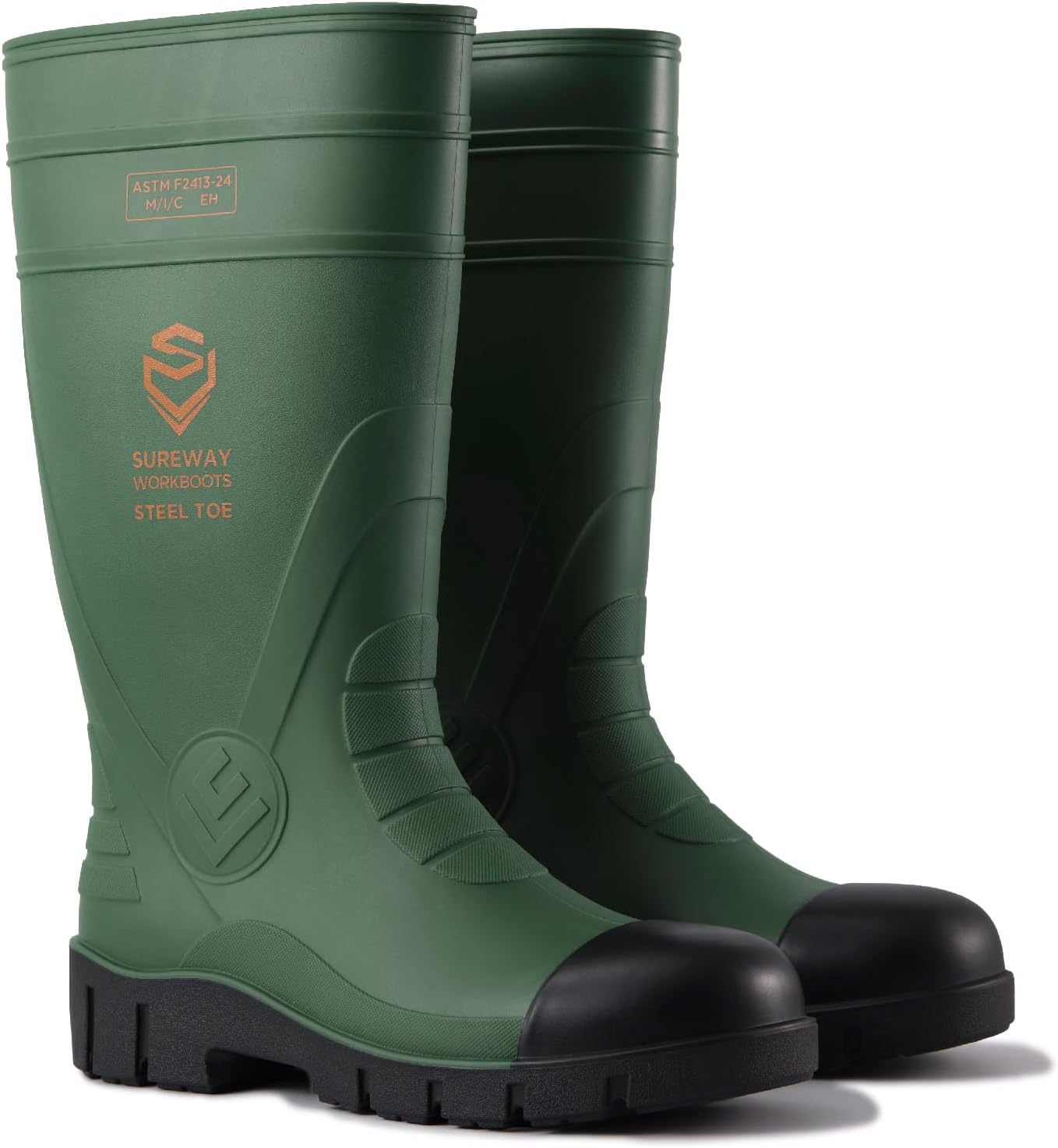 Steel Toe Rain Boots for Men - Waterproof Knee High Work Boots