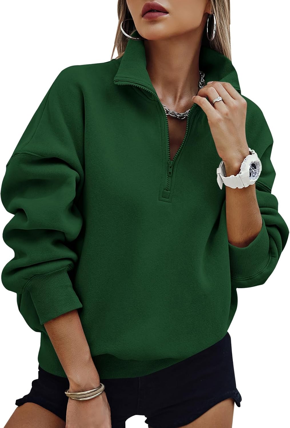 PRETTYGARDEN Womens Half Zip Oversized Sweatshirts for Fall