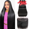 12A Straight Bundles with Frontal Human Hair 20 22 24+18 in - Natural