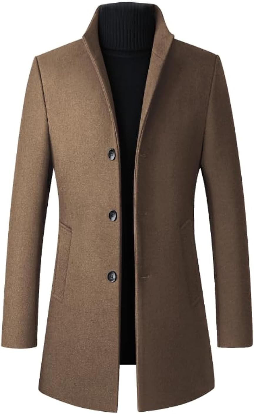 FTCayanz Men's Trench Coat: Stylish Wool Blend Overcoat